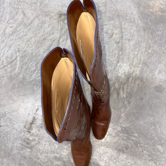 Women POLLINI Vintage Brown All Leather Riding Boot Italy SZ 38 embellished - Picture 10 of 11